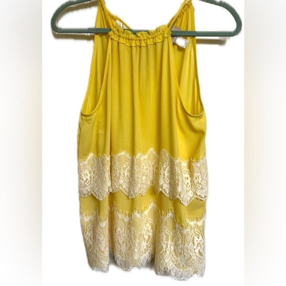 LOFT Yellow Tiered Lace Halter Blouse Tank Top Medium XS